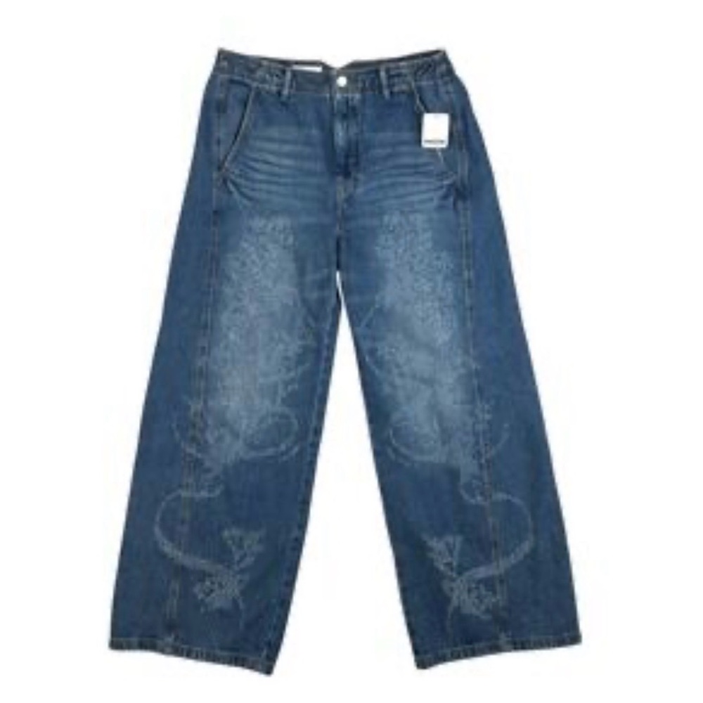 Pilcro Embroidered Wide-Leg Jeans